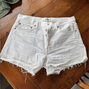 AGOLDE Women's White Denim Shorts- Parker long